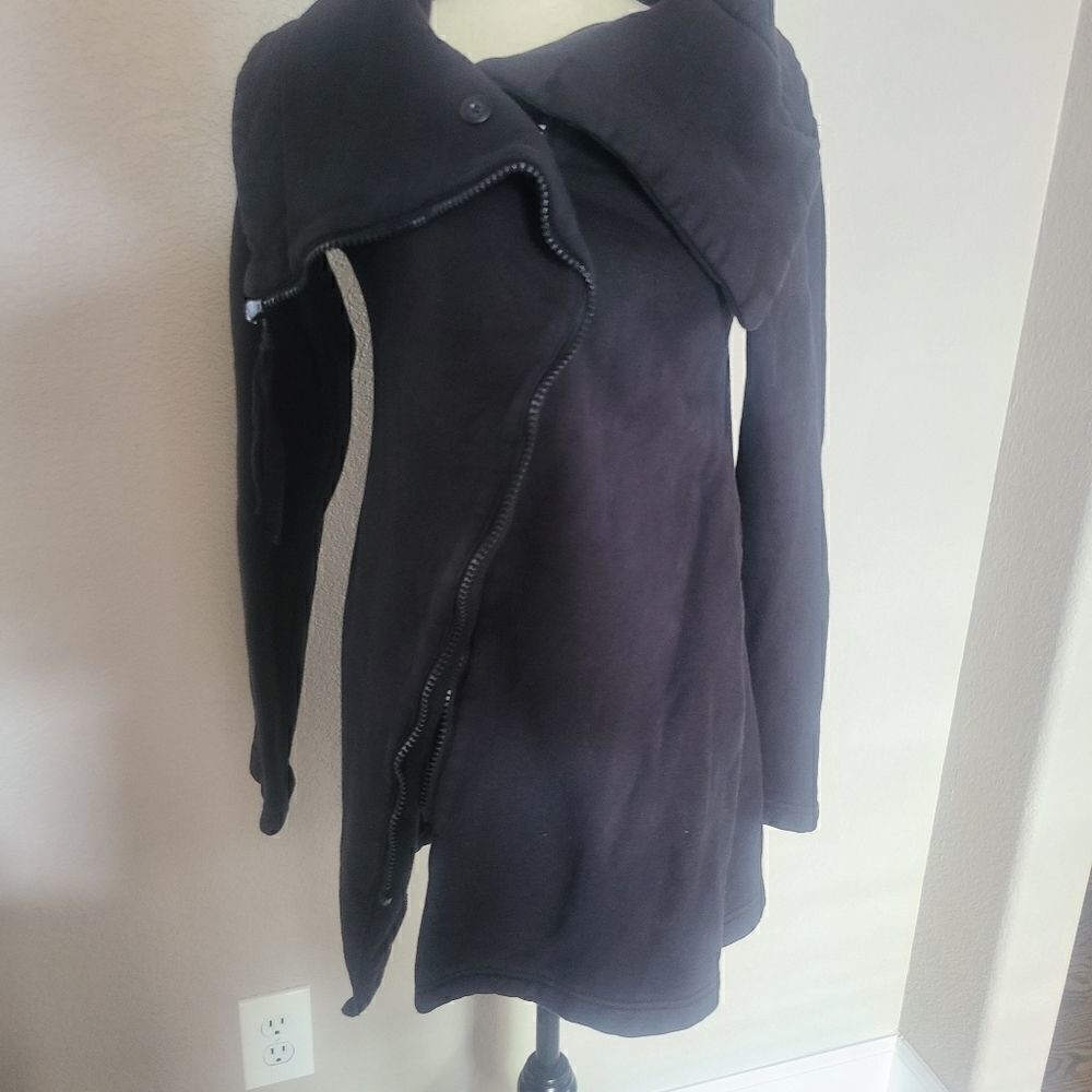 BB Dakota Zip Asymmetric Long Sweatshirt Black Chunky Collar Jacket S - Picture 5 of 9